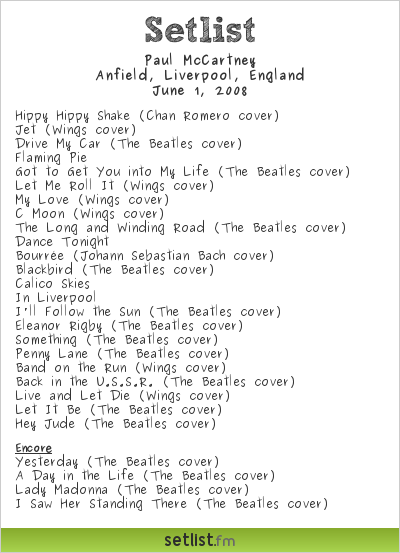 Paul McCartney Setlist The Liverpool Sound 2008