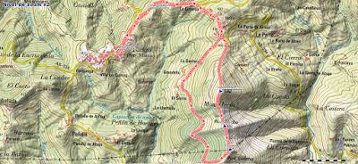 Mapa de la ruta Torazo, pico Incos