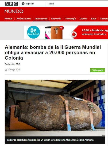 UNA BOMBA DE LA II GUERRA MUNDIAL HALLADA EN COLONIA