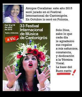 CARMEN MORENO, SOPRANO Y DTRA DE COROS, JURADO EN FESTIVAL INTERNACIONAL CANTONIGROS