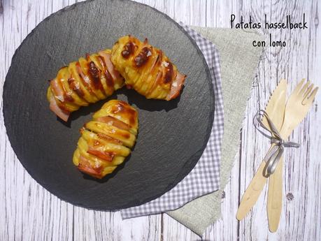 Patatas hasselback con lomo adobado Patatas hasselback con lomo adobado