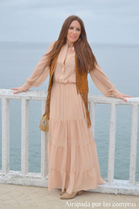 LONG DRESS & FRINGE VEST