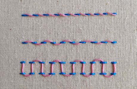 Puntos de bordado: bastilla / Embroidery stitches: laced running stitch Puntos de bordado: bastilla / Embroidery stitches: laced running stitch