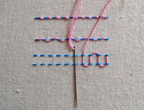 Puntos de bordado: bastilla / Embroidery stitches: laced running stitch Puntos de bordado: bastilla / Embroidery stitches: laced running stitch