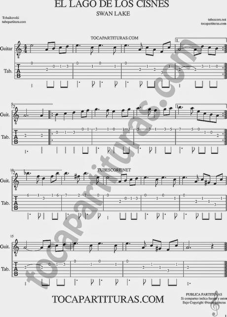 El Lago de los Cisnes de Piotr IIich Tchaikovski Tablatura del Punteo de Guitarra Tubepartitura El Lago de los Cisnes de Piotr IIich Tchaikovski Tablatura del Punteo de Guitarra