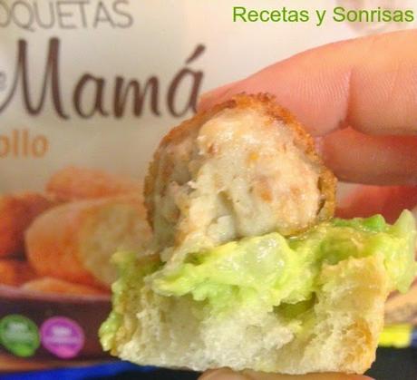 CANAPÉ DE CROQUETAS DE POLLO CON AGUACATE, CEBOLLA, NUECES Y CILANTRO CANAPÉ DE CROQUETAS DE POLLO CON AGUACATE, CEBOLLA, NUECES Y CILANTRO