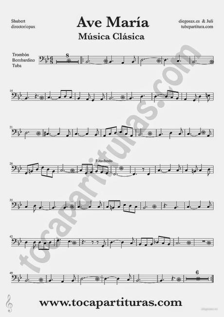Ave María de Schubert partitura de Trombón Tuba y Bombardino en clave de fa Tubepartitura Ave María de Schubert partitura de Trombón Tuba y Bombardino en clave de fa
