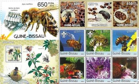 SELLOS POSTALES CON ABEJAS - POSTAGE STAMPS WITH BEES.