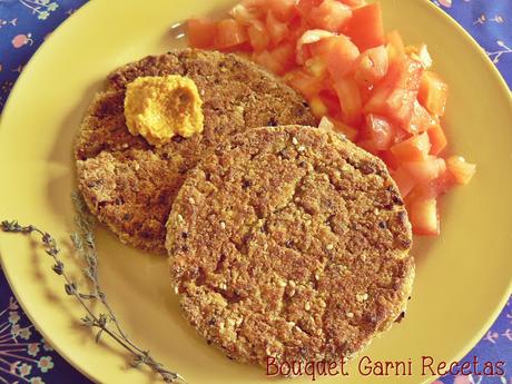 Hamburguesas de arroz integral, lentejas y calabaza