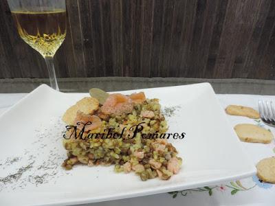 Arroz integral y lentejas con salmón ahumado. Arroz integral y lentejas con salmón ahumado.