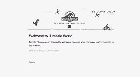 El dinosaurio pixelado de Google Chrome convertido en soporte publicitario para “Jurassic World”