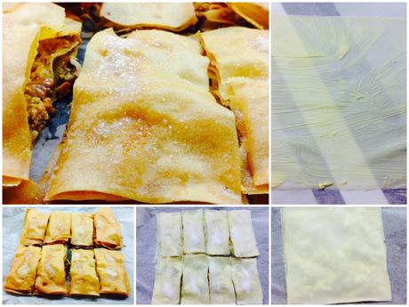 Pastelitos crujientes con nueces, yogur griego y frambuesas Pastelitos crujientes con nueces, yogur griego y frambuesas