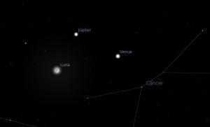 Conjunción Venus-Júpiter-Luna Conjunción