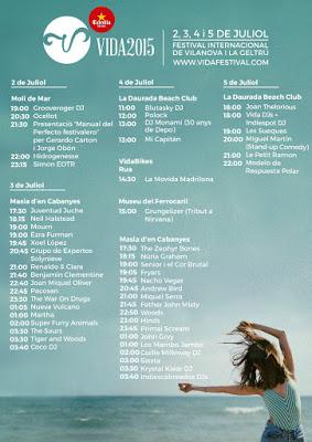 Horarios del Vida Festival 2015 Horarios del Vida Festival 2015