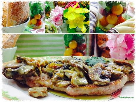 Chuletas de lomo en salsa con champiñones y pimienta Chuletas de lomo en salsa con champiñones y pimienta