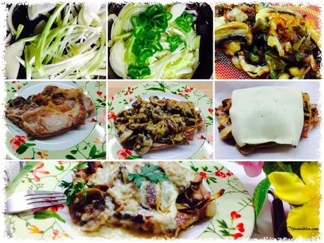 Chuletas de lomo en salsa con champiñones y pimienta Chuletas de lomo en salsa con champiñones y pimienta