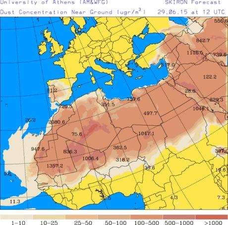 España: Intrusión de polvo africano 29-junio-2015 (Pronóstico) España: Intrusión de polvo africano 29-junio-2015 (Pronóstico)