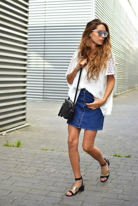BUTTONED DENIM SKIRT LOOKS BUTTONED DENIM SKIRT LOOKS