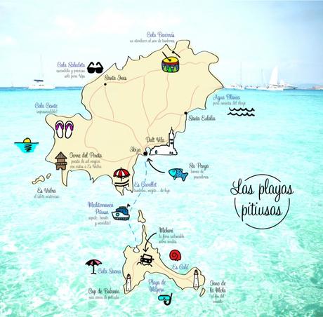 En busca del silencio: las 10 playas más tranquilas de Ibiza y Formentera Plano de las playas de Ibiza y Formentera