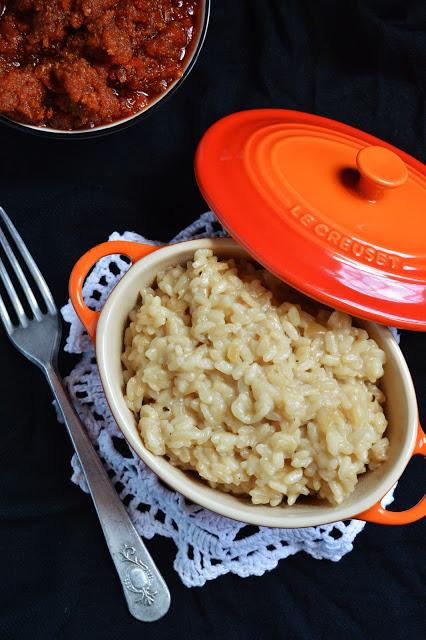 Risotto con pesto de tomates secos y almendras Risotto con pesto de tomates secos y almendras