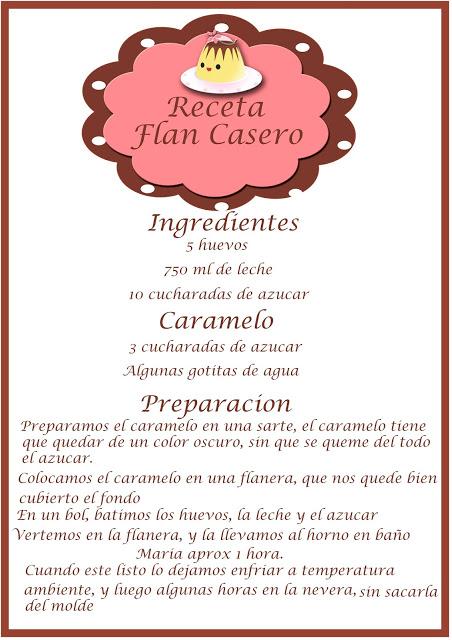 Receta de Flan Casero IMPRIMIBLE Receta de Flan Casero IMPRIMIBLE