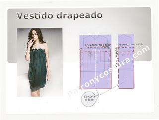 vestido drapeado, palabra de honor. www.patronycostura.com