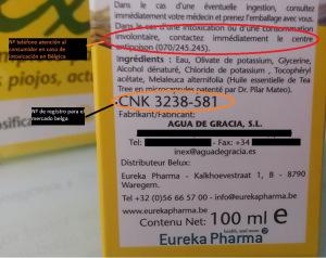 Para la distribución de nuestro producto en Bélgica fue obligatorio añadir en el envase el nº de registro farmaceútico belga y el teléfono local de atención al consumidor. 