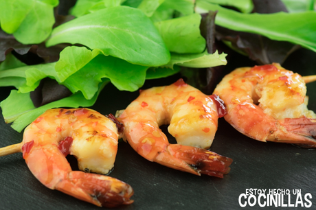 Receta de brochetas de gambas con salsa de chile dulce Receta de brochetas de gambas con salsa de chile dulce