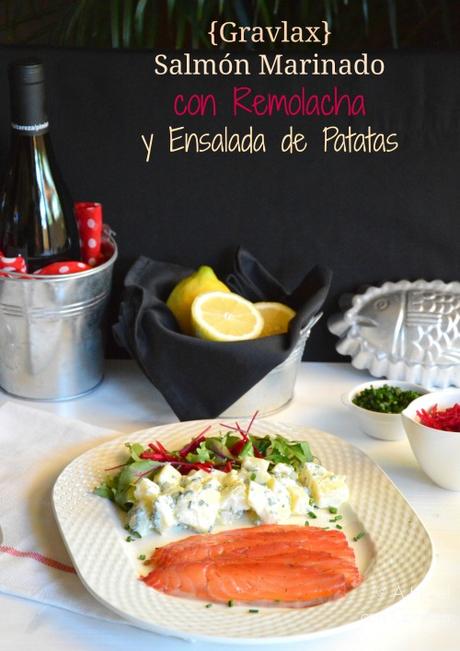 Gravlax o Salmón Marinado con Remolacha y Ensalada de Patatas