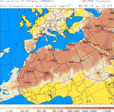 España: Intrusión de polvo africano 6-julio-2015 (Pronóstico)