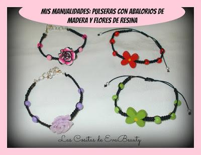 Mis manualidades: Pulseras con abalorios de madera y flores de resina. Mis manualidades: Pulseras con abalorios de madera y flores de resina.