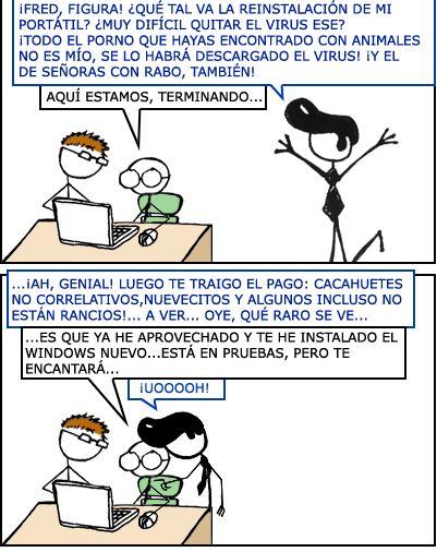 Instalando el nuevo Windows en el portátil del jefe. singergia sin control