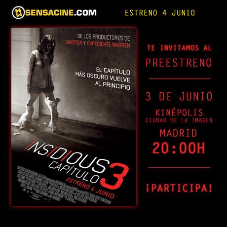 Concurso: Entradas para el preestreno de Insidious: Capítulo 3 con Sensacine Concurso: Entradas para el preestreno de Insidious: Capítulo 3 con Sensacine