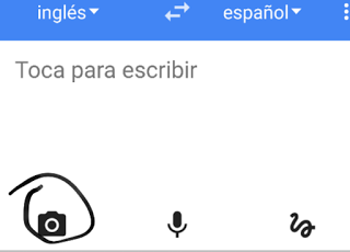 Pantallazo de google translate en nuestro dispositivo señalando la cámara de fotos #RealidadAumentada, Google Translate Bamba