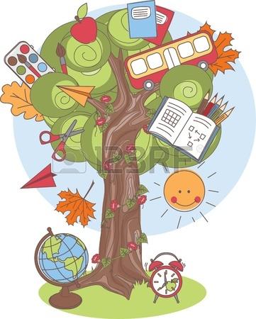 Colorida ilustración vectorial de un árbol con útiles escolares Foto de archivo - 21548732