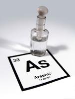 Imagen de stock del arsénico. arsenic bottle periodic table tabla periódica botella arsénico