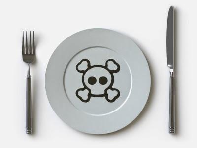Skull and bones on plate Calavera plato comida