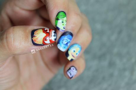 Uñas inspiradas en la pelicula de Disney Inside Out Del Reves