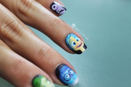 Uñas inspiradas en la pelicula de Disney Inside Out Del Reves