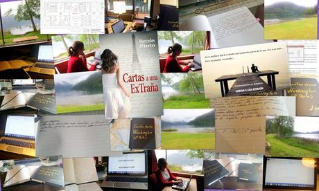 collage de fotos en que se ve a la autora en pleno proceso creativo Cartas a una extraña