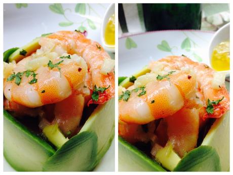 Ensalada de aguacate y langostinos con su salsa Ensalada de aguacate y langostinos con su salsa