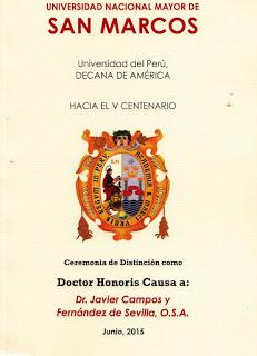 DISCURSOS EN EL DOCTORADO HONORIS CAUSA DE LA U.N.M.S.M. AL DR. JAVIER CAMPOS, O.S.A.