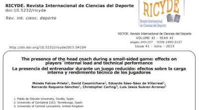 Artículo: La presencia del entrenador durante un juego reducido: efectos sobre la carga interna y rendimiento técnico