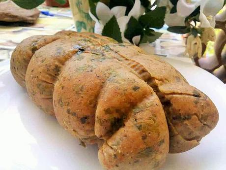 Redondo de seitán con relleno de verduras Redondo de seitán con relleno de verduras