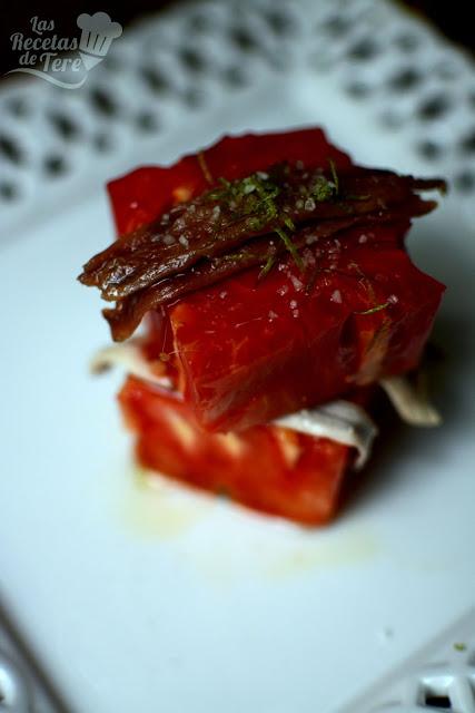 Ensalada de tomate rosa de Barbastro anchoas y boquerones tererecetas las recetas de tere 04 Ensalada de tomate rosa de Barbastro anchoas y boquerones tererecetas 04