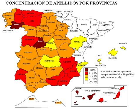 Concentracion de apellidos por provincias