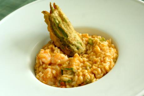 ARROZ CON FLORES DE CALABAZA Y GAMBAS