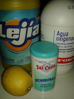 Lejía, agua oxigenada, bicarbonato y limón