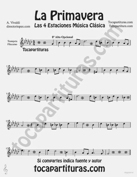 La Primavera de Antonio Vivaldi Partitura para Trompeta y Fliscorno Primavera Antonio Vivaldi Partitura para Trompeta Fliscorno