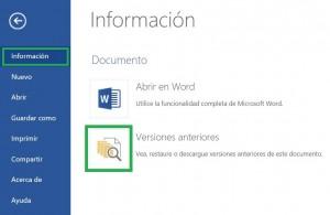 Versiones anteriores de documentos de Word Versiones anteriores de documentos de Word